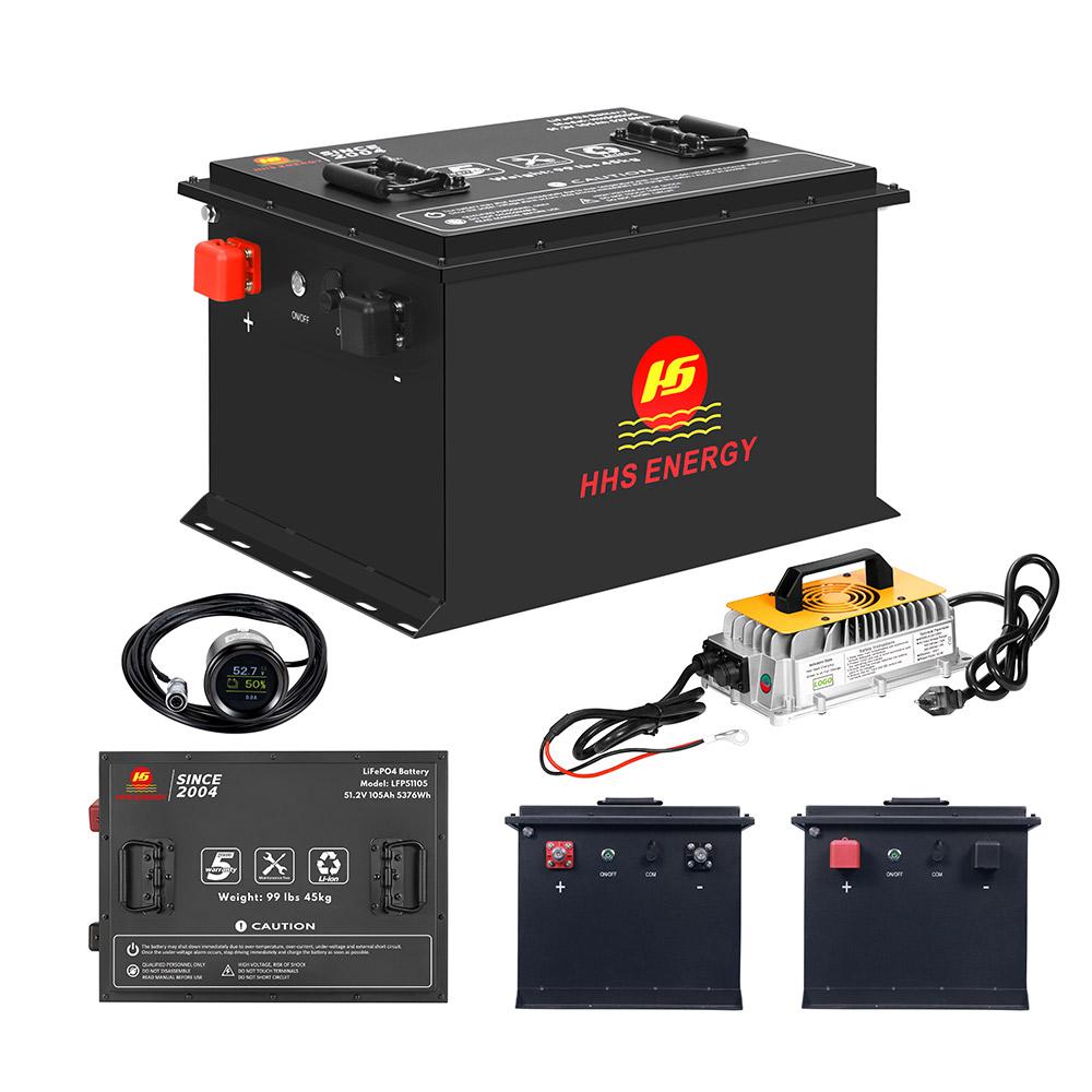 6000+ Cycles 48V 105Ah Golf Cart Lithium Battery Built-in Smart 250A BMS with Touch Monitor and 28-Amp Charger APP Supported