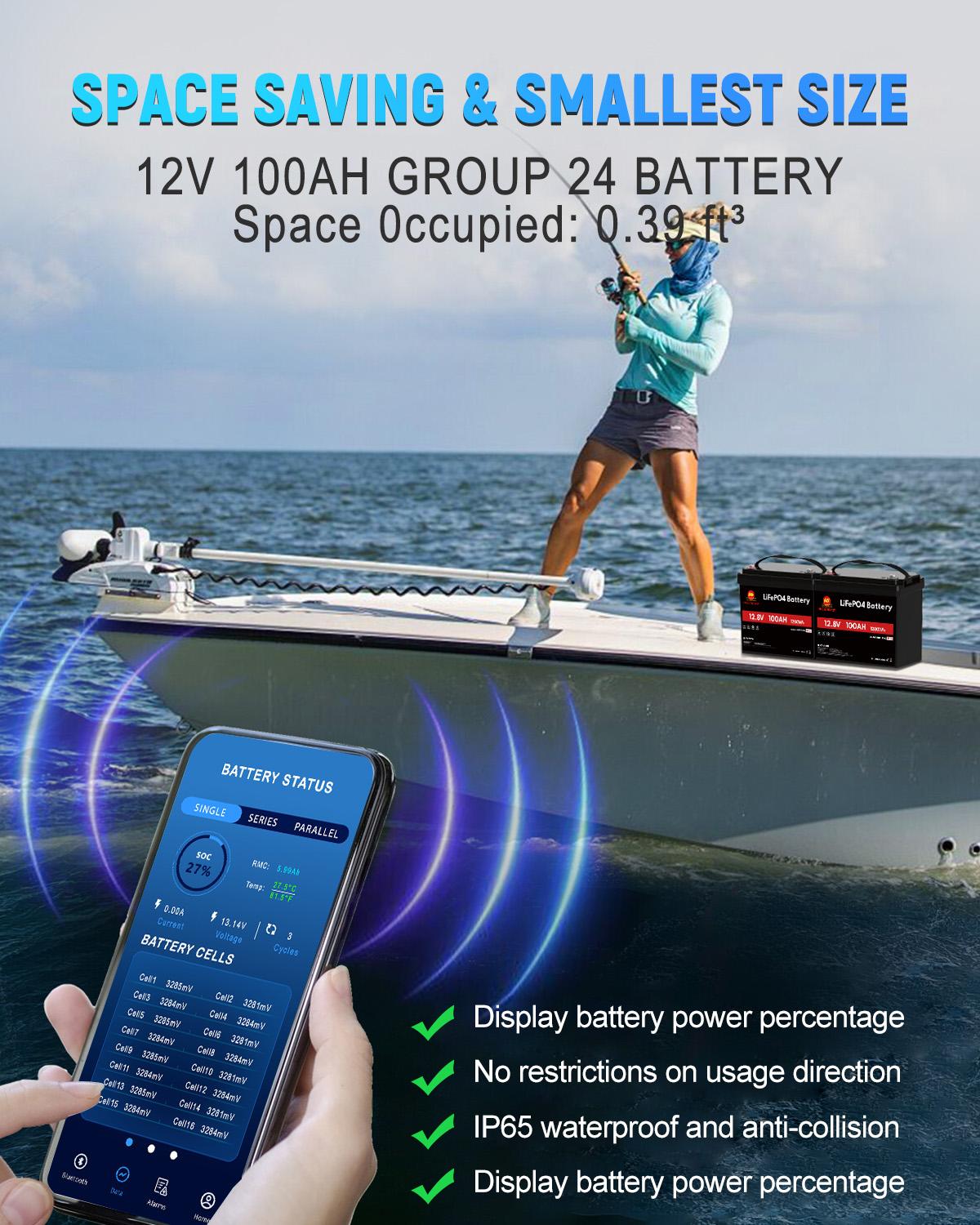 12V 100Ah Mini Bluetooth LiFePO4 Lithium Battery 6000+ Cycles BMS RV Marine Solar Panel